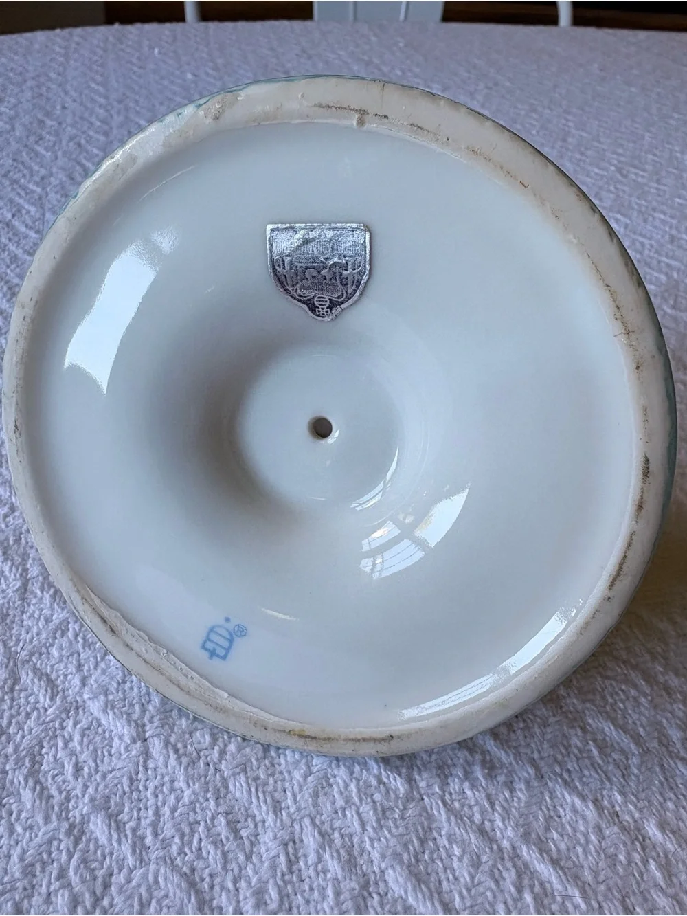 Antique Vienna-Style Porcelain Taper Candlestick Holder‎ in Pale Blue Gilt Gold.
